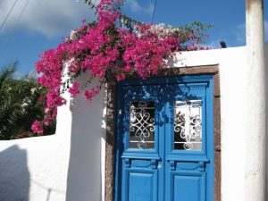 Blue door in Santorini